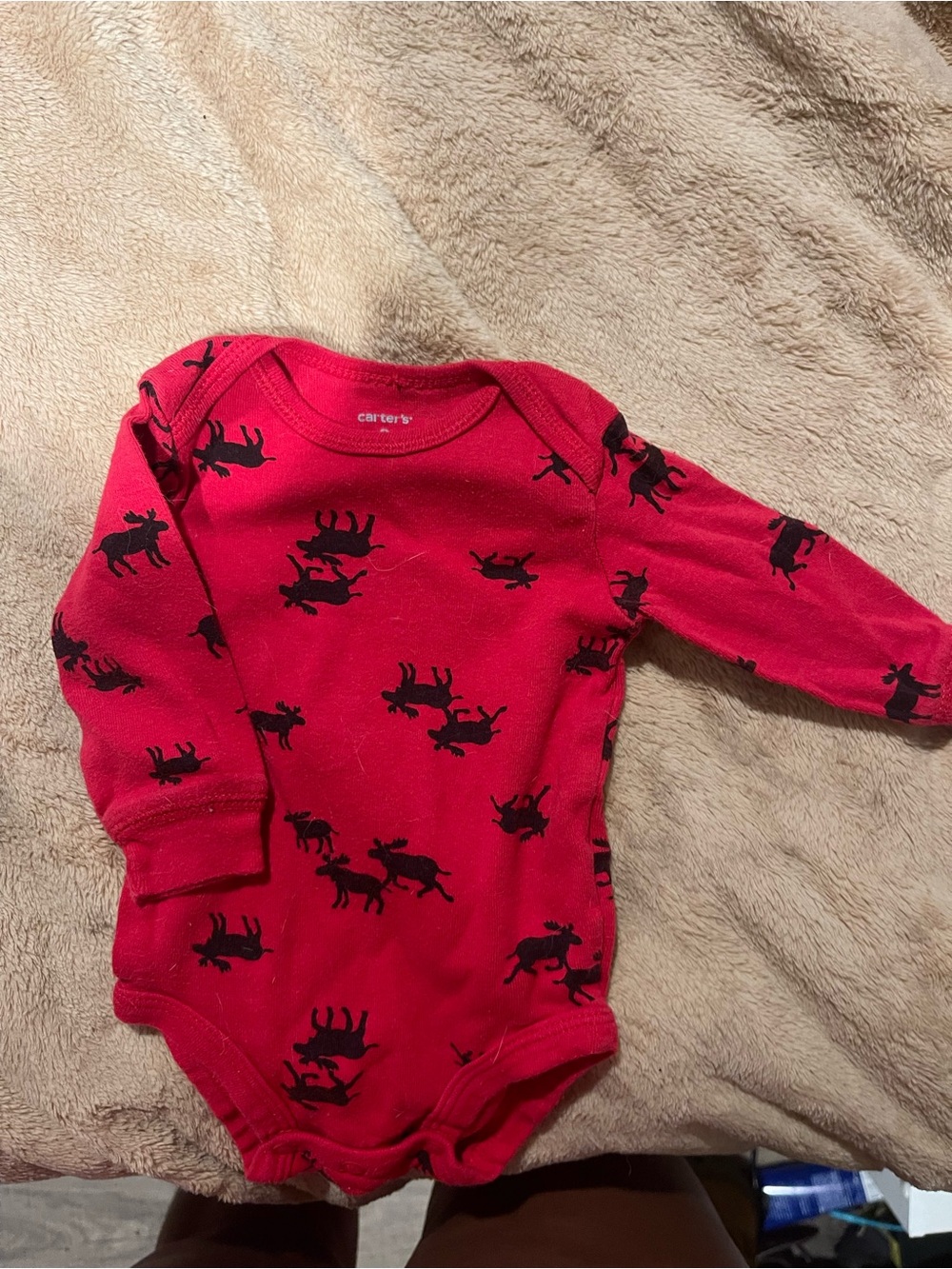Carter's Red Long-Sleeve One-Piece with Black Moose Print